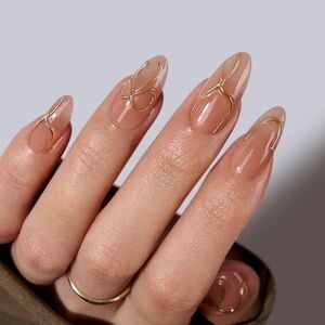 💅  Radiant Ribbons Press-On Nails – Almond Shape (Medium Length, Soft Gel)